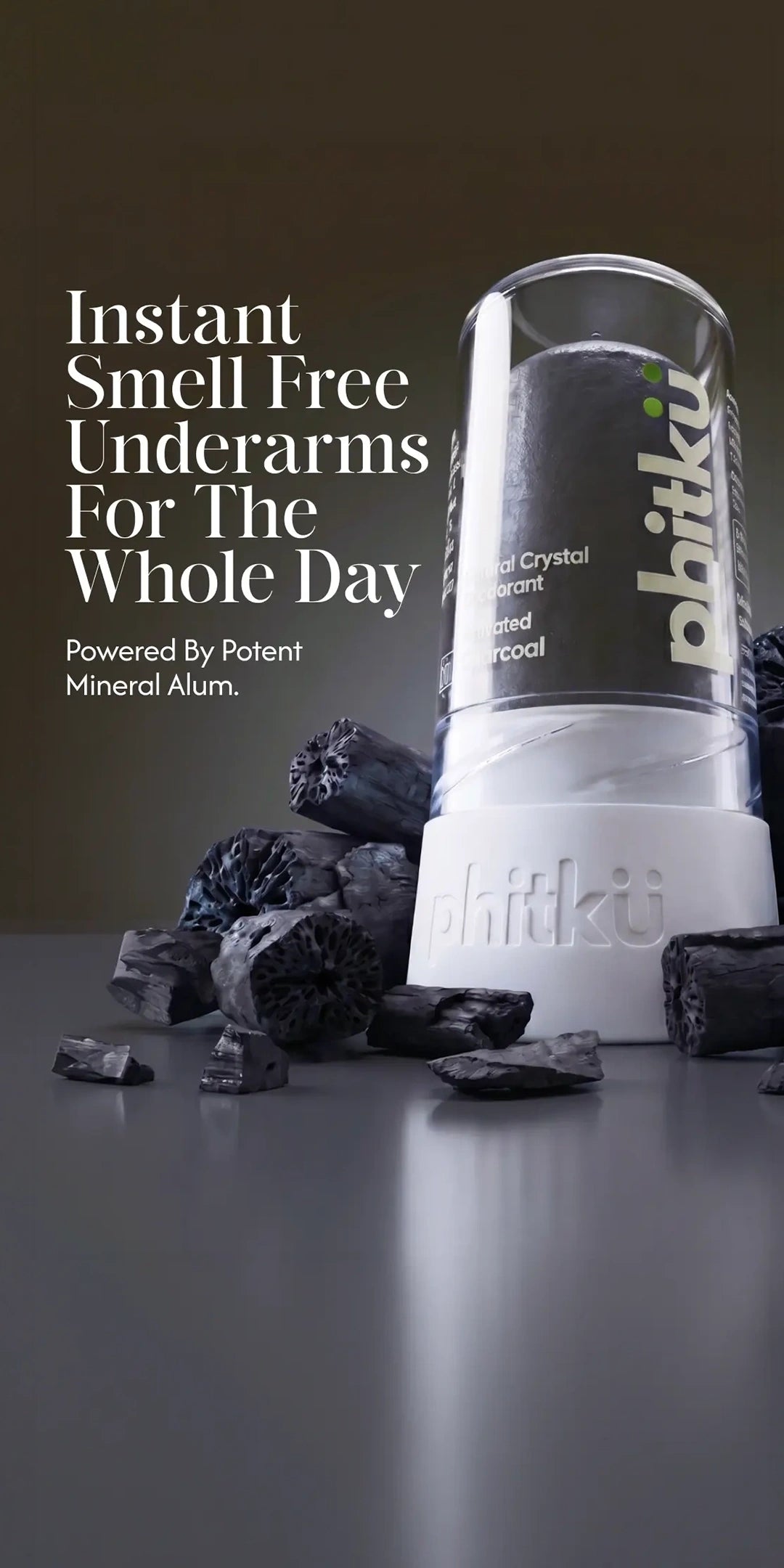 Alum Infused Crystal Roll-On Stick - Charcoal
