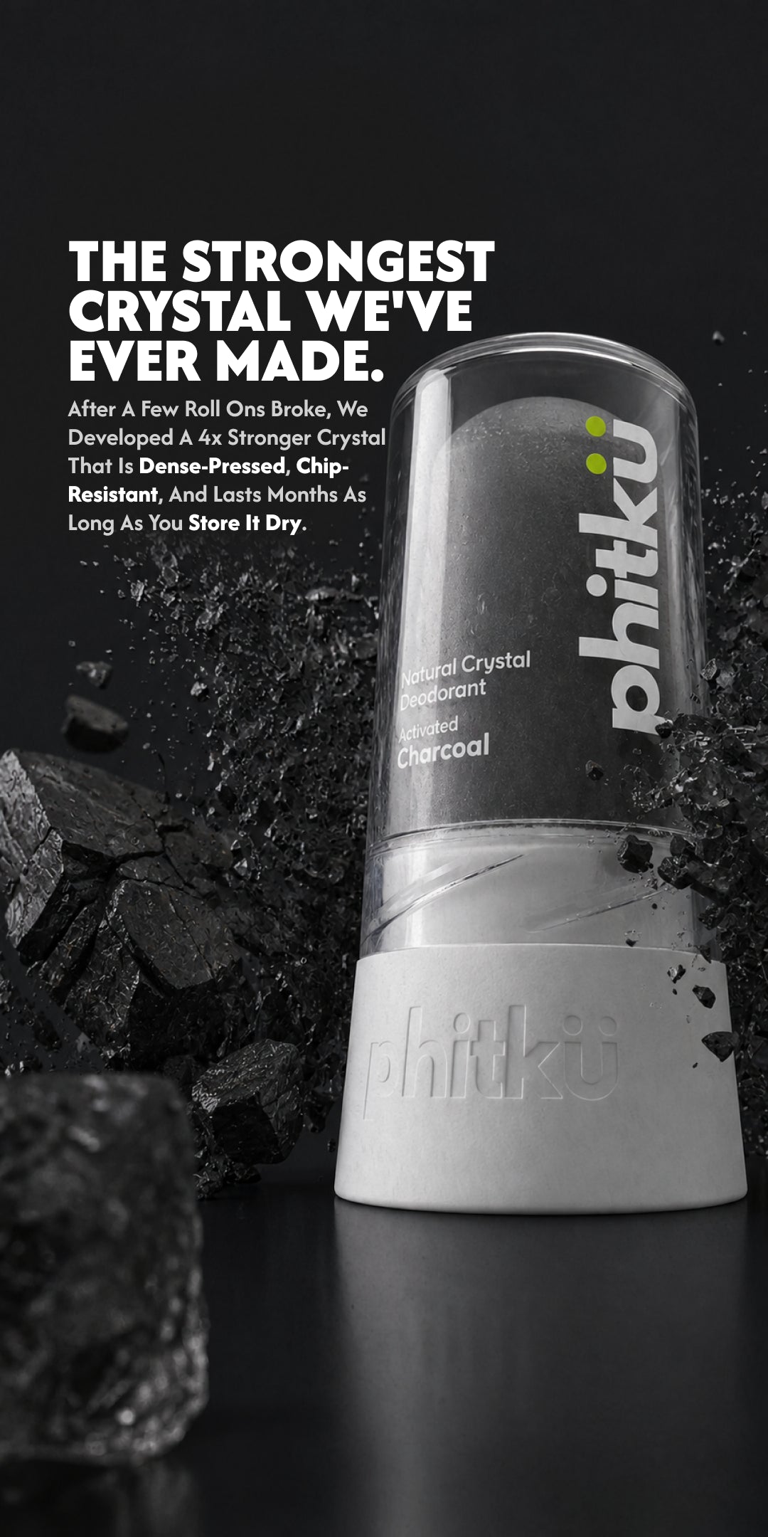 Alum Infused Crystal Roll-On Stick - Charcoal