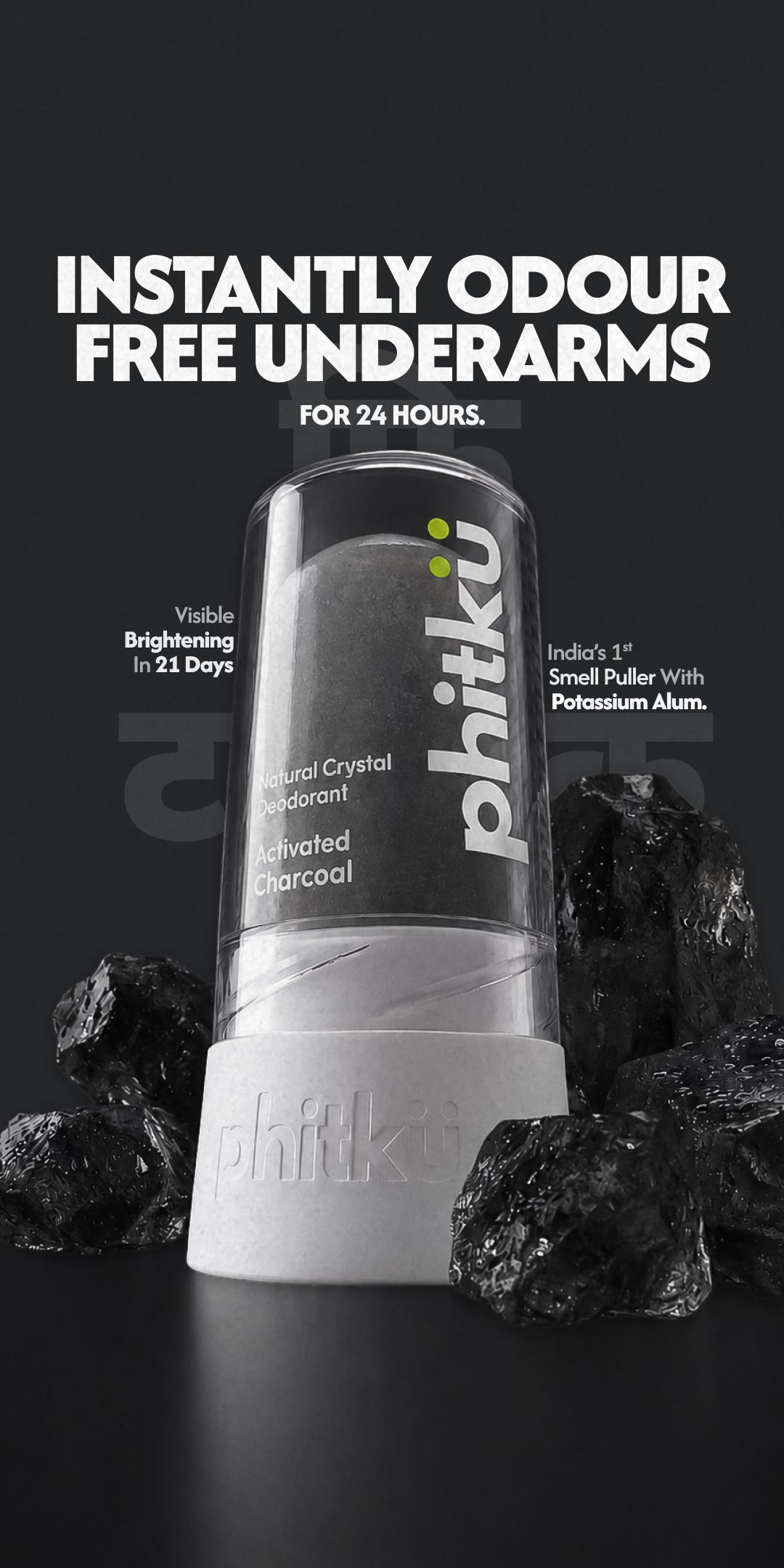 Alum Infused Crystal Roll-On Stick - Charcoal