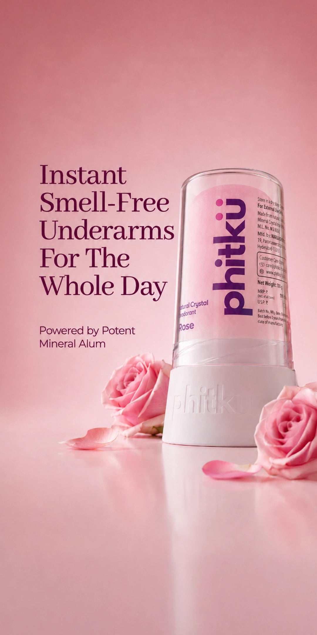 Alum Infused Crystal Roll-On Stick - Rose